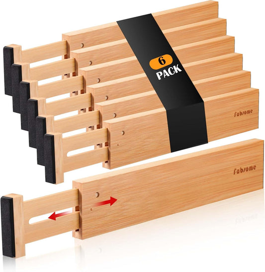 Fabsome Drawer Divider 6 Pack, Bamboo Dresser Organizers for Clothes Socks Underwear Baby Clothing