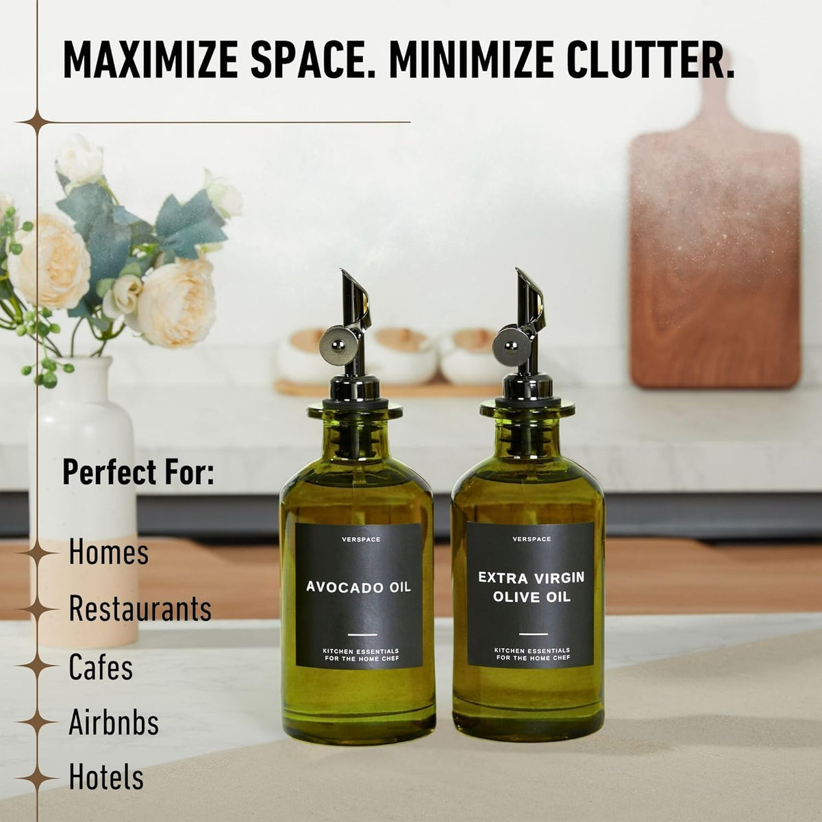 Green Glass Olive Oil Dispenser Bottle For Kitchen By Verpsace,Avocado Oil Dispenser Set, Modern