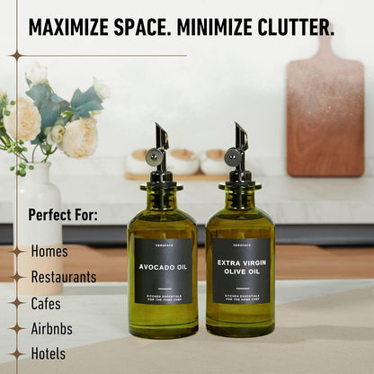 Green Glass Olive Oil Dispenser Bottle For Kitchen By Verpsace,Avocado Oil Dispenser Set, Modern