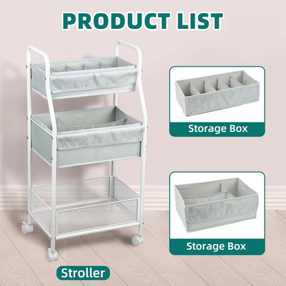 Moteph Rolling Utility Cart with Wheels - Baby Organizers for Nursery Essentials, Diaper Organizer