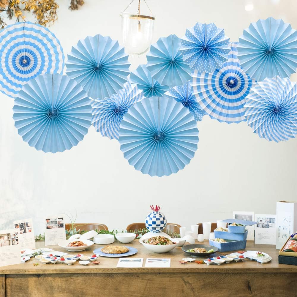 Hanging Paper Fans Party Set, Round Pattern Paper Garlands Decoration for Birthday Baby Boy Shower