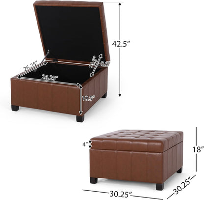 Christopher Knight Home Faux Leather Storage Ottoman Square Ottoman End of Bed Ottoman Cube for