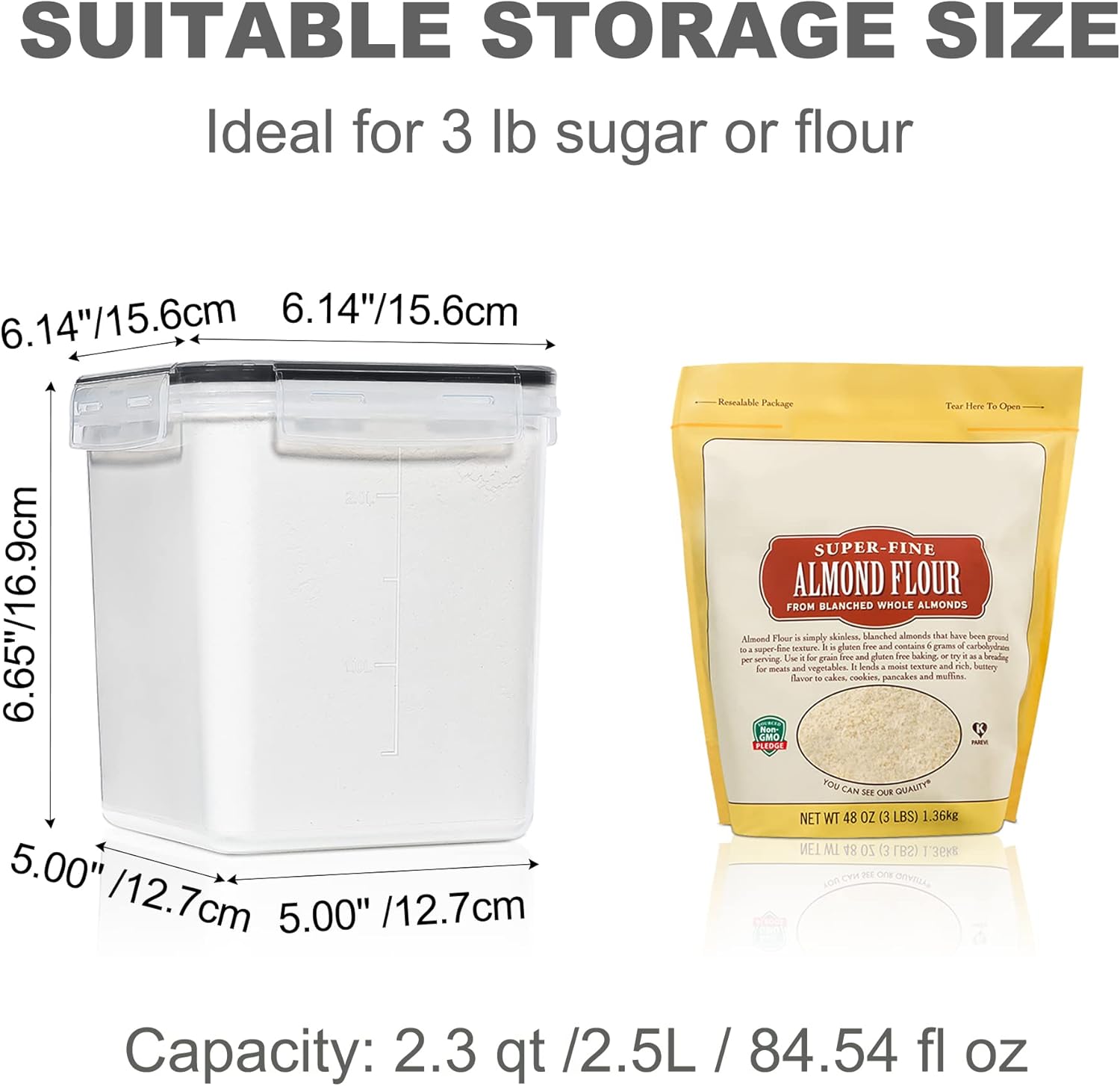 Medium Food Storage Containers with Lids Airtight 2.5L /84.5Oz, for Flour, Sugar, Baking Supply