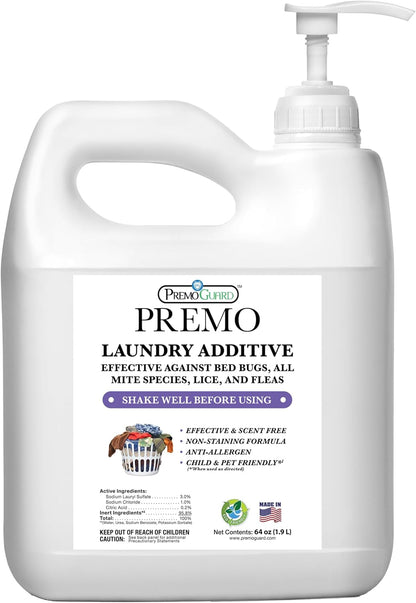 Premo Guard Bed Bug, Mite & Lice Laundry Detergent Additive 64 oz – Child & Pet Friendly – Stain &
