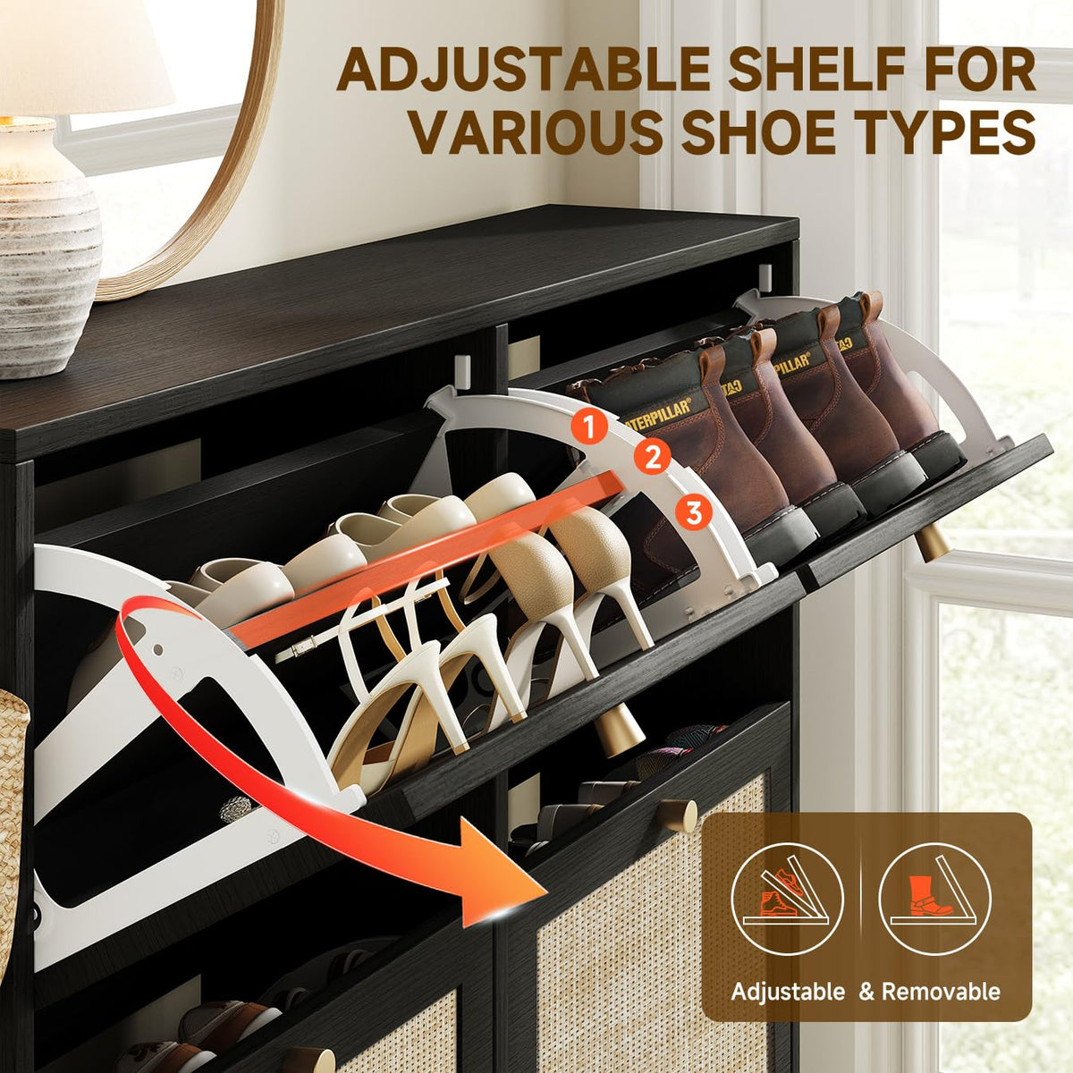 Nicetree Shoe Cabinet Storage for Entryway, 4-Flip Drawer Narrow Shoe Rack with Adjustable Shelves