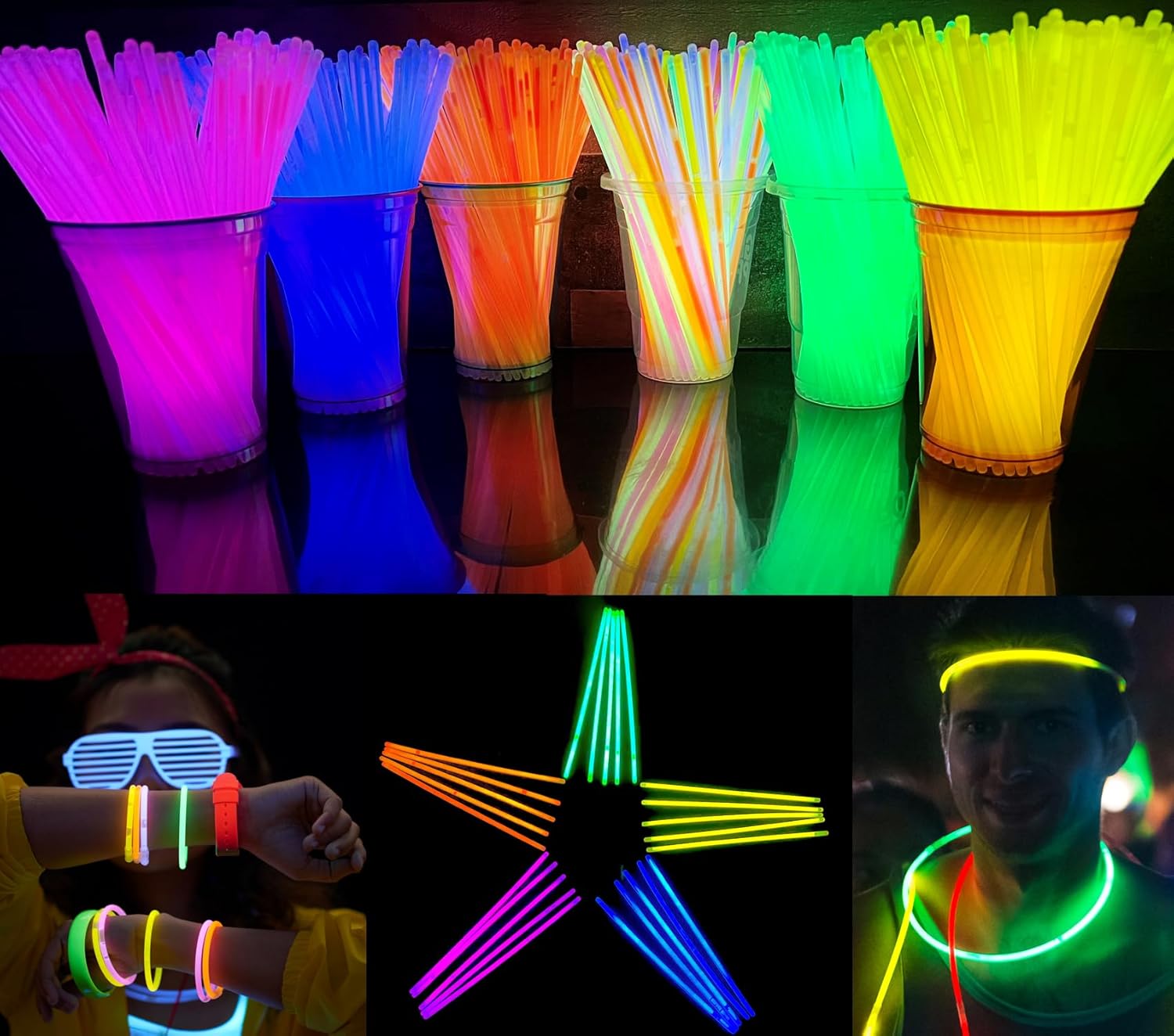 GiftExpress Glow Sticks Bulk 600 Pcs for New Year - 8" Assorted Neon Color Glow In The Dark