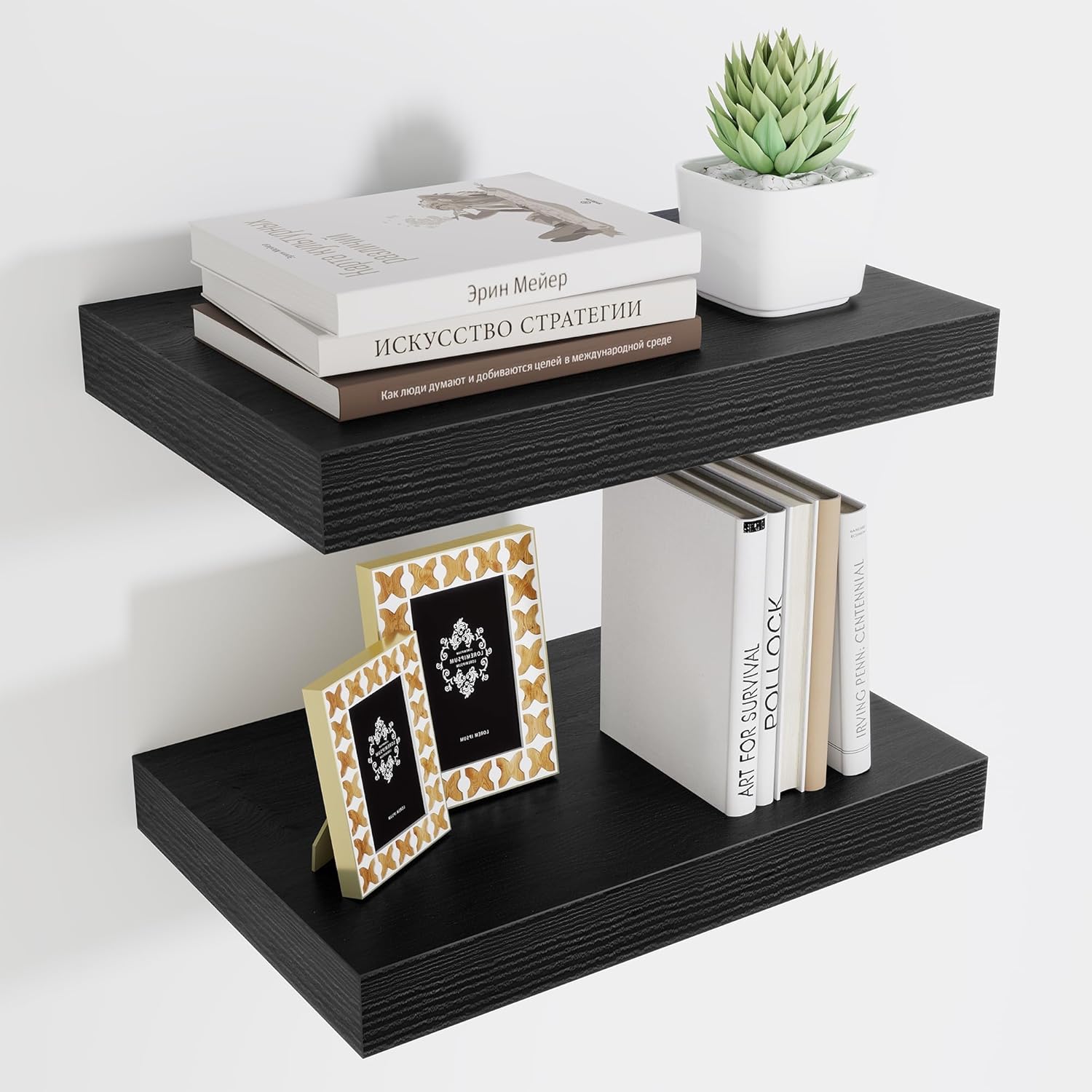 Fun Memories Black Floating Shelves for Wall - 10 x 16 Floating Shelf - Rustic Wood Storage Shelf