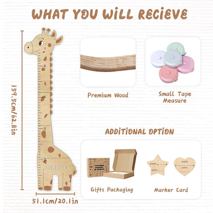 Personalized Name Kids Growth Chart for Wall, Cute Giraffe Wooden Growth Chart Kids Height Chart