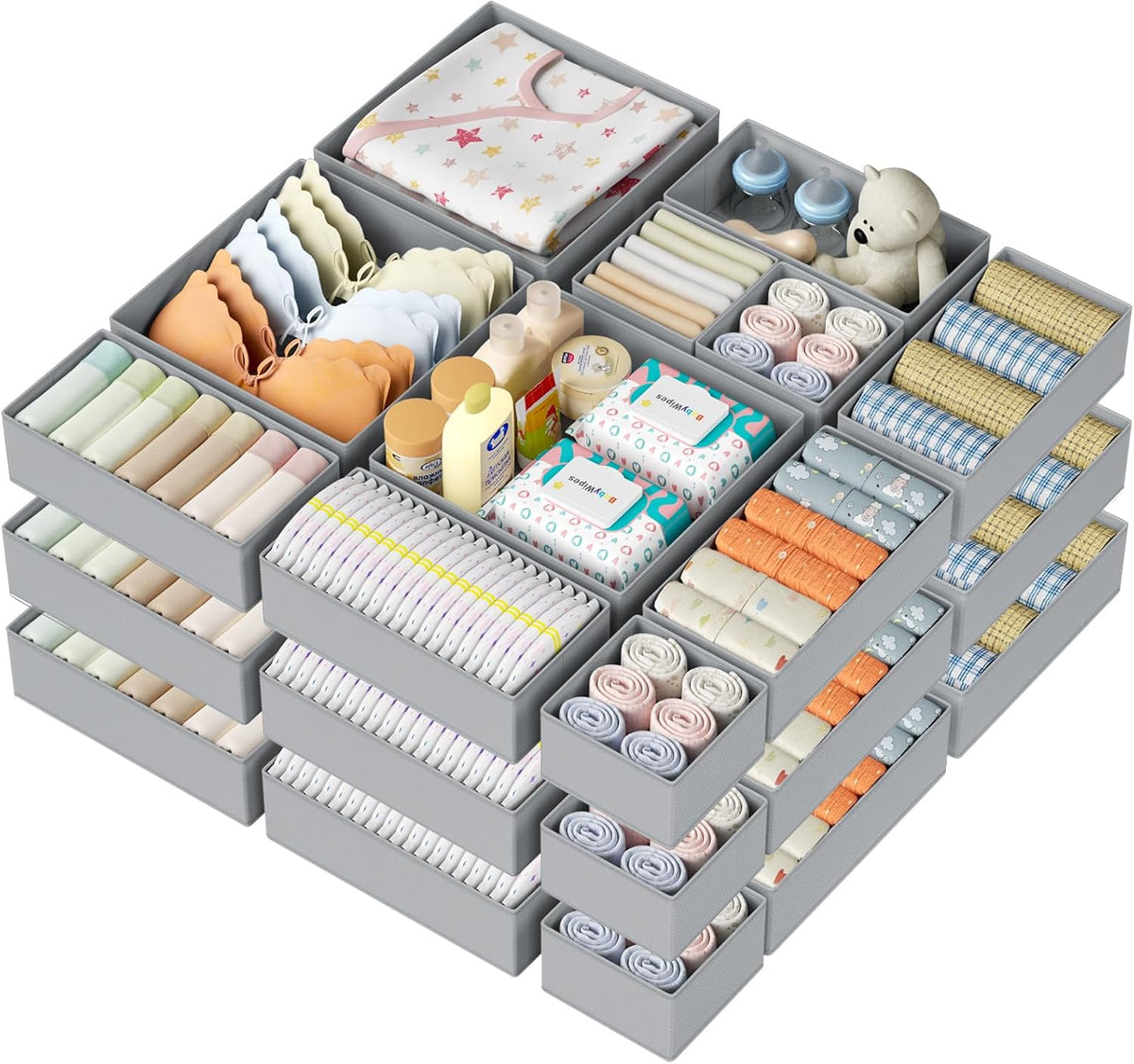DIMJ Drawer Organizer Clothes 24 Pack - Foldable Baby Organizers and Storage & Dresser Organizer