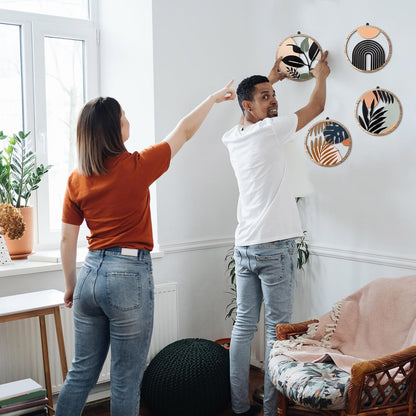 Qunclay 4 Pieces Boho Wall Art Wooden Bohemian Wall Decor Hanging Art Nursery Decor Farmhouse