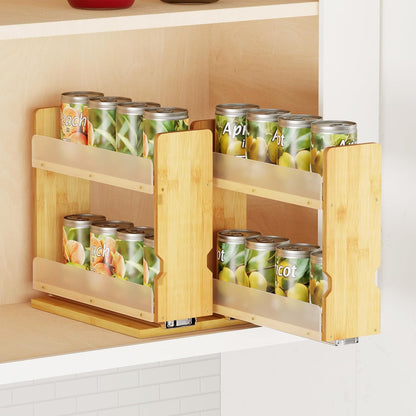 SpaceAid Bamboo Pull Out Spice Rack Organizer for Cabinet, Heavy Duty Slide Out Seasoning Kitchen