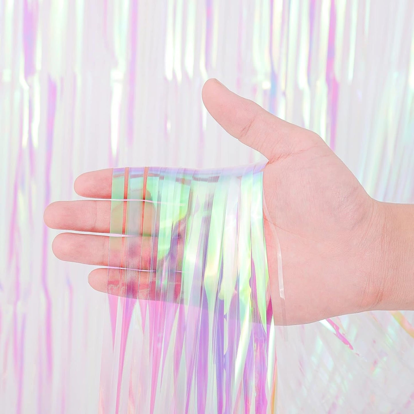 3 Pack 3.3x8.2 Feet Iridescent Transparent Foil Fringe Backdrop Curtains, Tinsel Streamers Birthday
