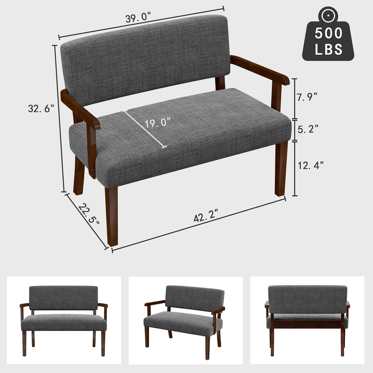 Accent Chair 2 Seat, Arm Chairs with Soft Seat and Armrests for Living Room, Love seat for Dining