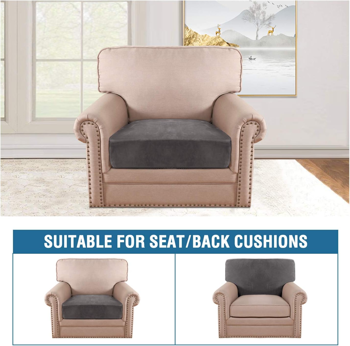 H.VERSAILTEX Velvet Stretch Couch Cushion Cover Plush Cushion Slipcover for Chair Cushion Furniture
