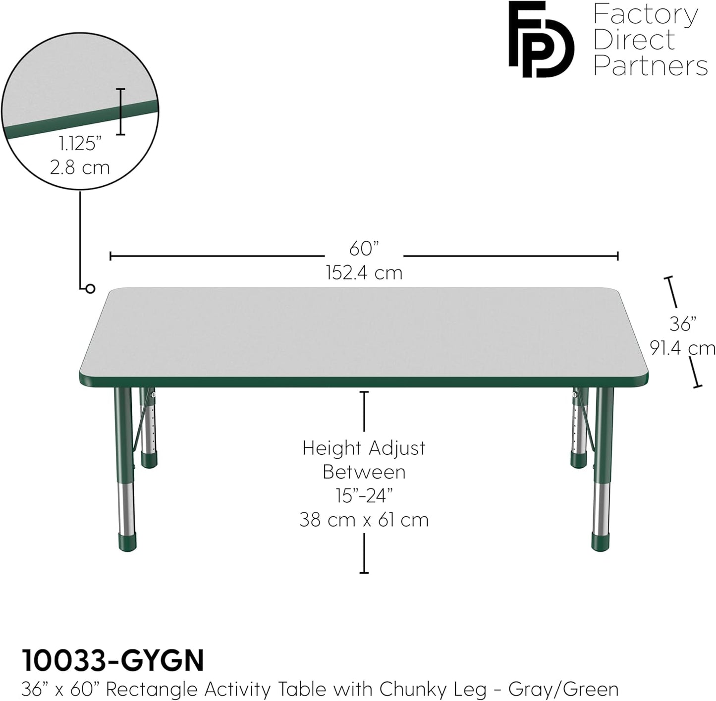 Factory Direct Partners FDP Rectangle Activity School and Classroom Kids Table (36 x 60 inch)