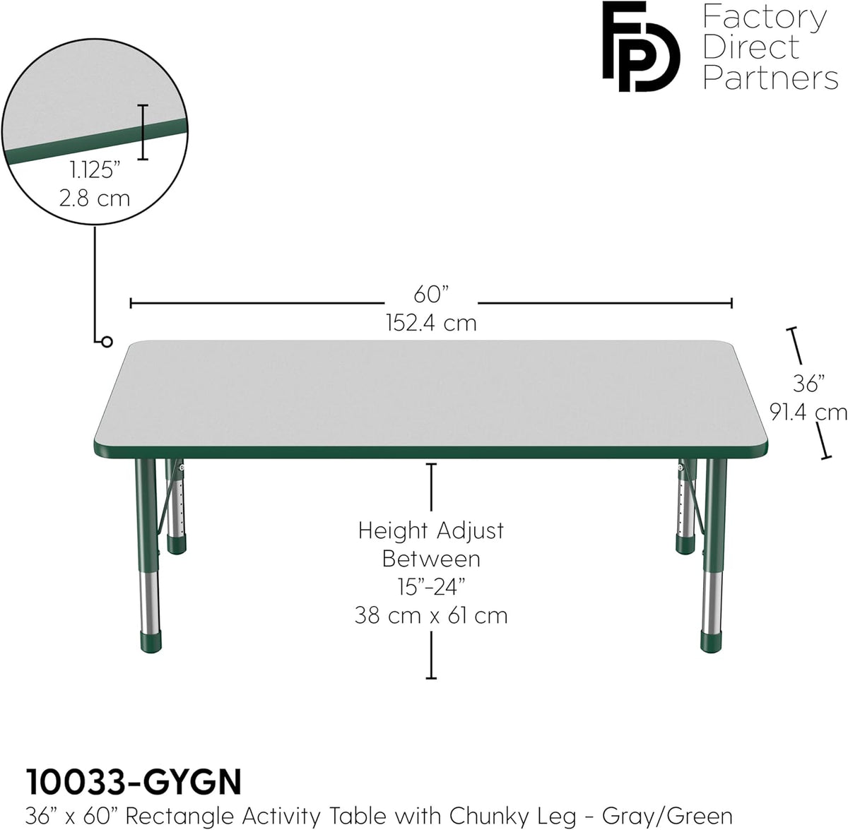 Factory Direct Partners FDP Rectangle Activity School and Classroom Kids Table (36 x 60 inch)