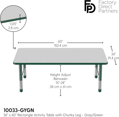 Factory Direct Partners FDP Rectangle Activity School and Classroom Kids Table (36 x 60 inch)