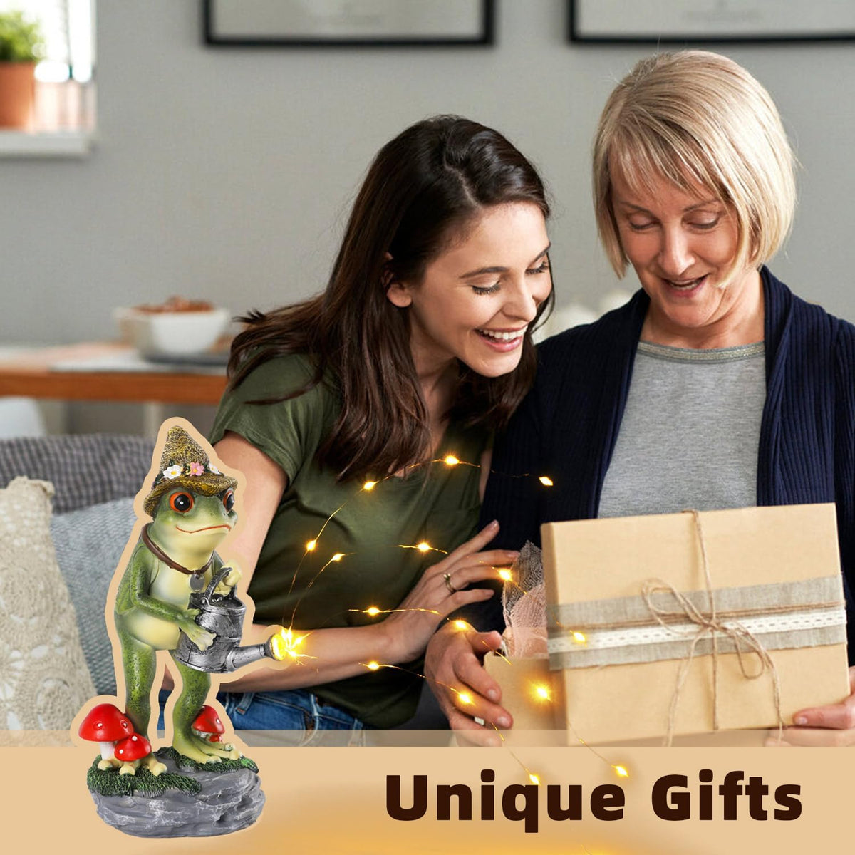 Solar Frog Statue for Garden with Watering Can Light 8.8" Resin Frog Figurine Outdoor Patio Porch