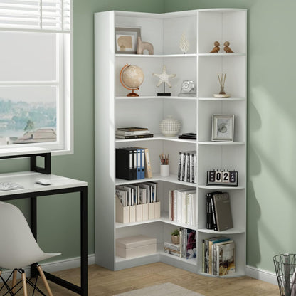 Loomie White Book Shelf, 6 Tiers Shelf Large Tall Corner Etagere Bookcase with Full Baffle