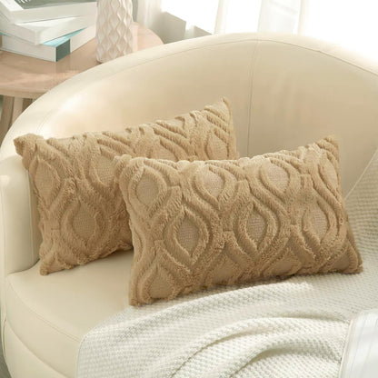 decorUhome Throw Pillow Covers 12x20 Inch Set of 2, Soft Plush Decorative Faux Fur Light Brown