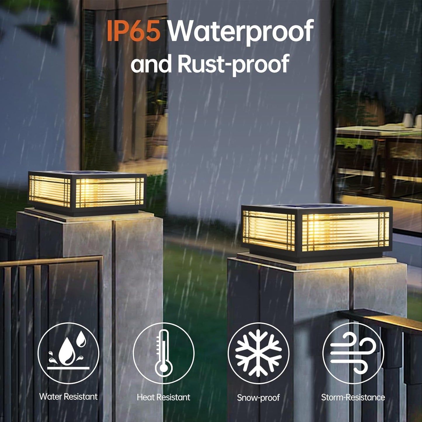 SLAWA Solar Post Light Fixture Exterior Pillar Light with LED Solar Power Column Caps Lamps