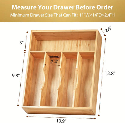 Umilife Bamboo Kitchen Drawer Organizer, 11 Inch Silverware Utensils Tray Holder with Grooved