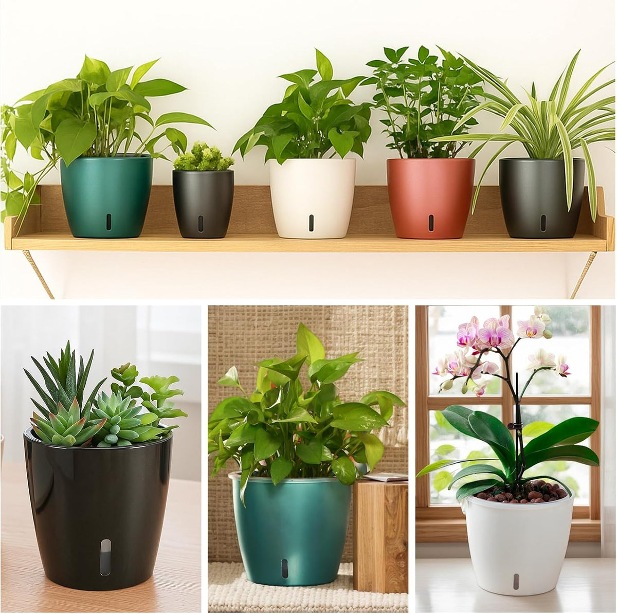 Self-Watering Pots for Indoor Plants, 8-Pack 6.7'' Self Watering Planter with Drainage Holes, Small