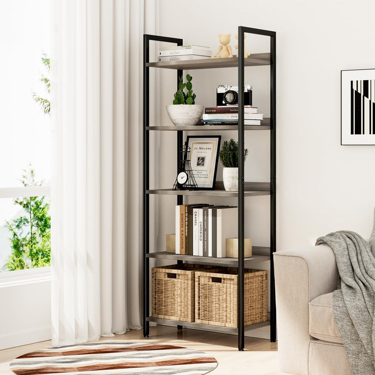 NUMENN Bookshelf, 5 Tier Bookshelves, Home Office Bookcase Shelf Storage Organizer, Free Standing