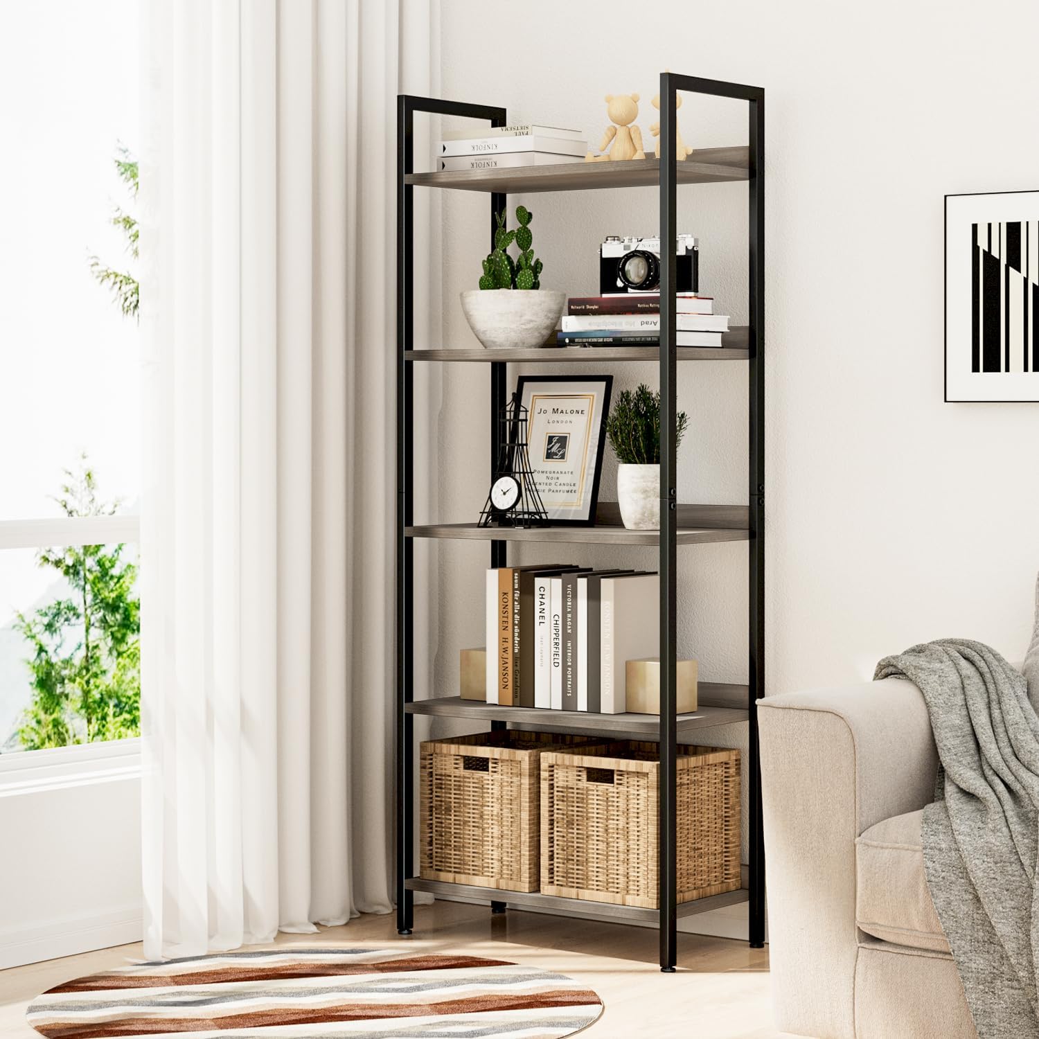 NUMENN Bookshelf, 5 Tier Bookshelves, Home Office Bookcase Shelf Storage Organizer, Free Standing