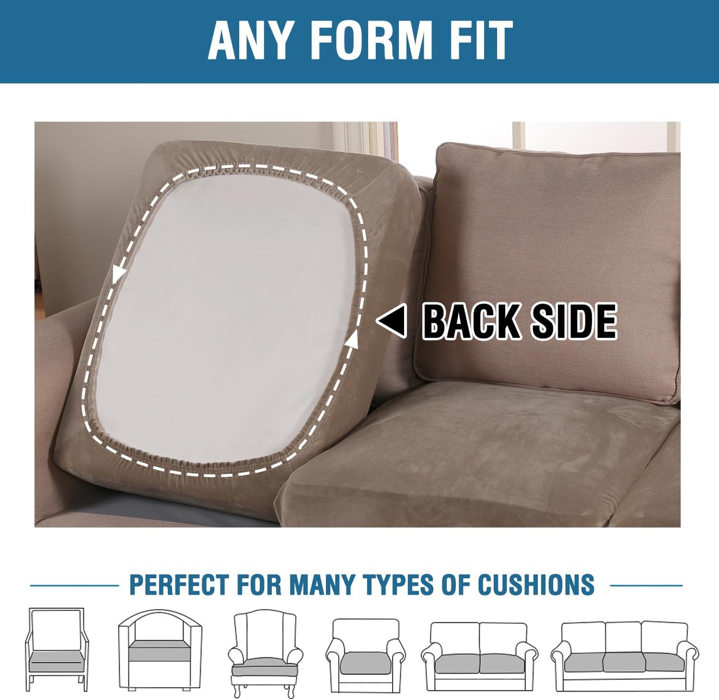 H.VERSAILTEX Velvet Stretch Couch Cushion Cover Plush Cushion Slipcover for Chair Cushion Furniture