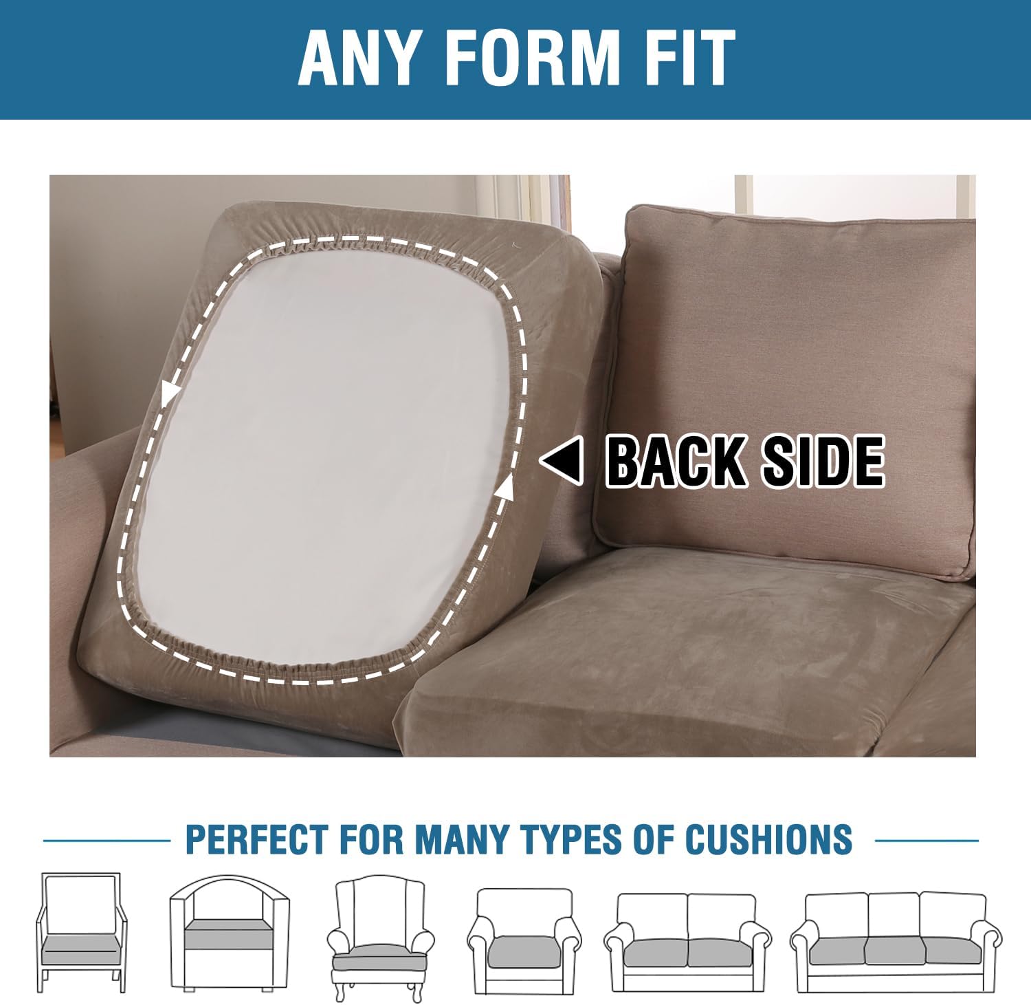 H.VERSAILTEX Velvet Stretch Couch Cushion Cover Plush Cushion Slipcover for Chair Loveseat Sofa