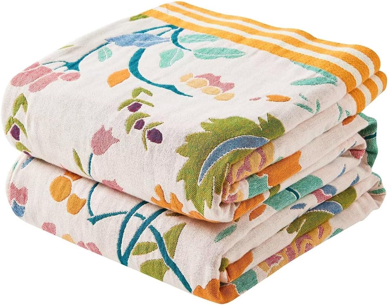 Boho Throw Blanket for Bed, 100% Cotton Soft Rustic Quilt Fall Blanket, 80" 90" Floral Printed
