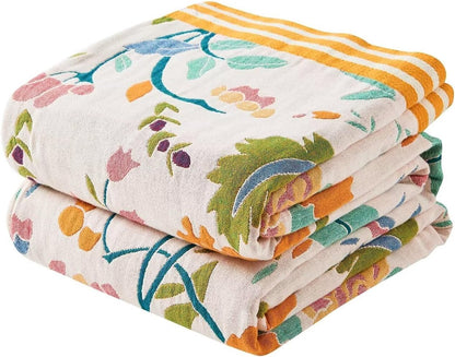 Boho Throw Blanket for Bed, 100% Cotton Soft Rustic Quilt Fall Blanket, 60"x80" Floral Printed