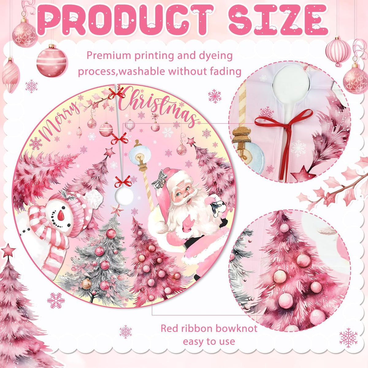 Pink Christmas Tree Skirt 48 Inch Pink Christmas Decorations Merry Christmas Santa Snowman Tree
