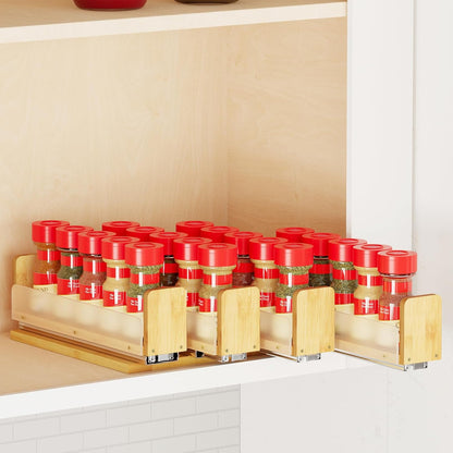 SpaceAid Bamboo Pull Out Spice Rack Organizer for Cabinet, Heavy Duty Slide Out Seasoning Kitchen
