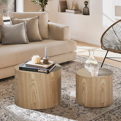 WILLIAMSPACE Nesting Coffee Table Set of 2, Round Wooden Coffee Tables Circle Modern Table for