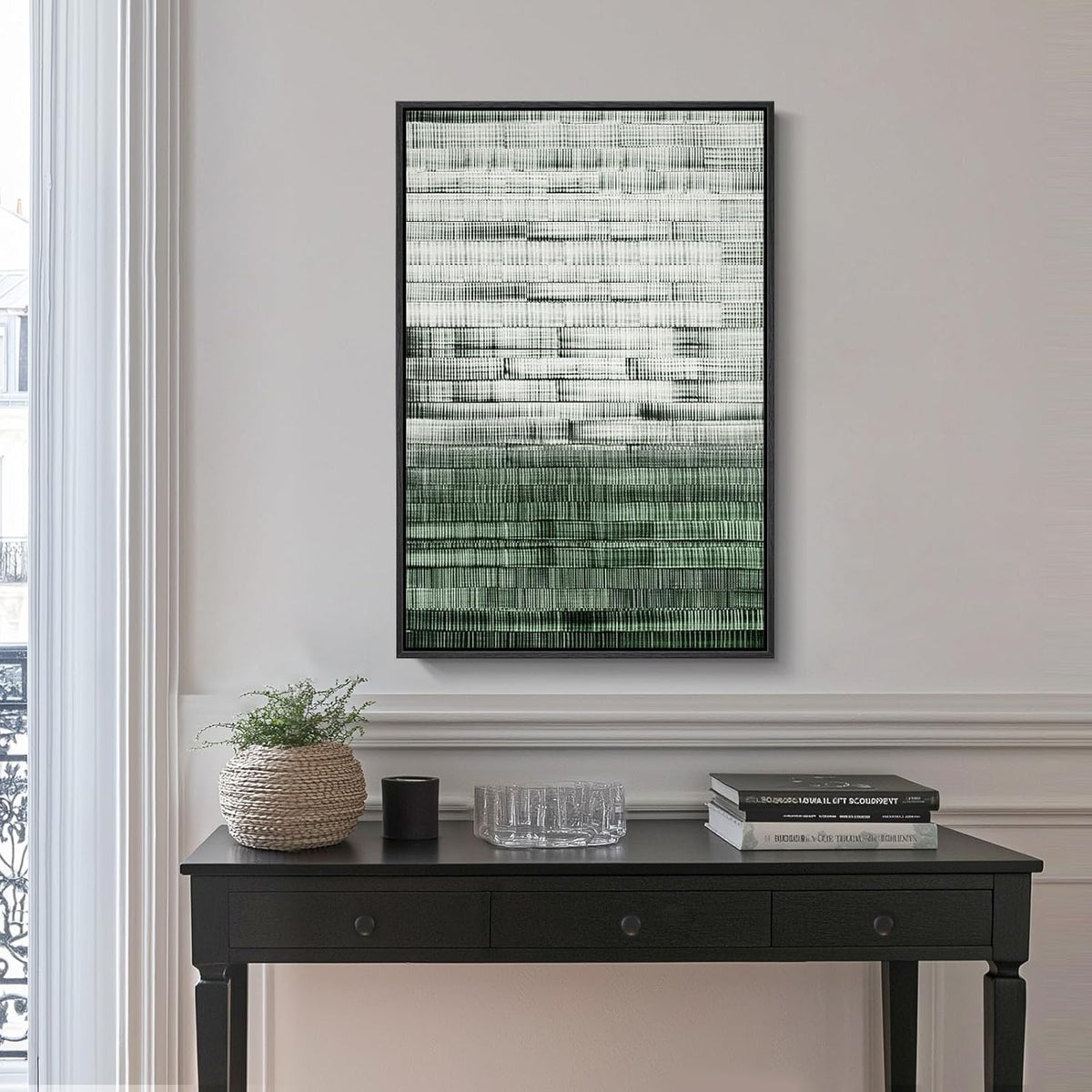 Framed Green Abstract Canvas Wall Art, Modern Art Prints Paintings Artwork for Walls, Minimalist