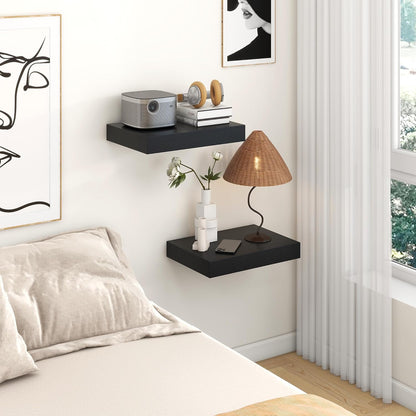 Black Deep Floating Shelves for Wall | 16 Inch Wide x 12 Inch Deep Floating Shelves Set of 2 |