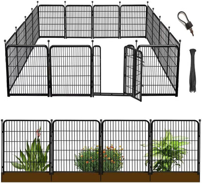 36 in(H) Garden Fence, Wide Gate Low Threshold, 10 Panels Total 22.1 Ft(L) Heavy Duty Iron Animal