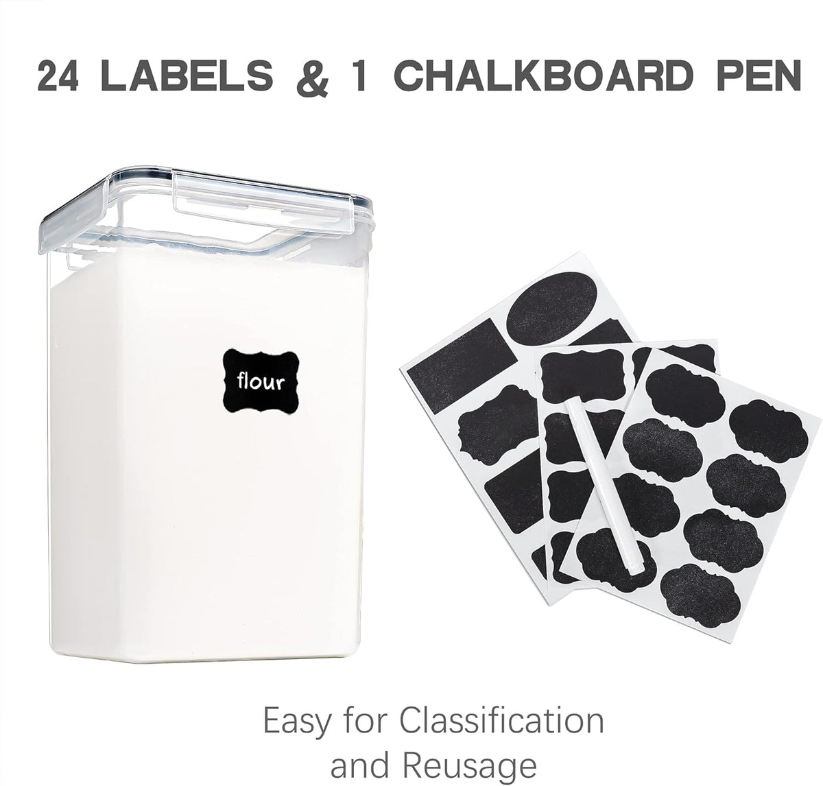 Large Food Storage Containers with Lids Airtight 6.5L / 5.9 quart, for Flour, Sugar, Baking Supply