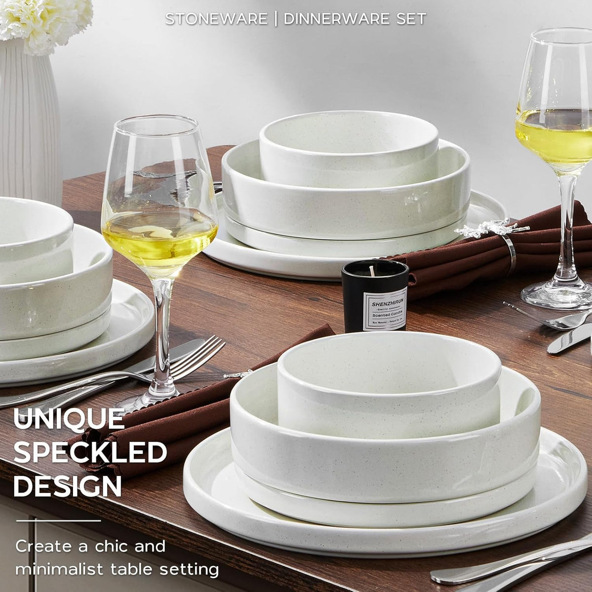 Onader 24 Piece Dinnerware Sets with Pasta Bowls for 6, Stoneware Plates and Bowls Dish Sets