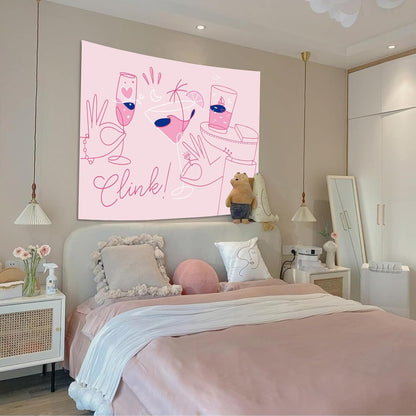 Lunerfex Y2K Tapestry Pink Party Wall Tapestry, Cute Tapestries for Bedroom Funny Tapestries Wall