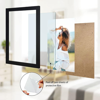 VCK 12x18 Inch Solid Wood Poster Frames with Wall Mounting Hanging Picture Frame Set of 3 Black