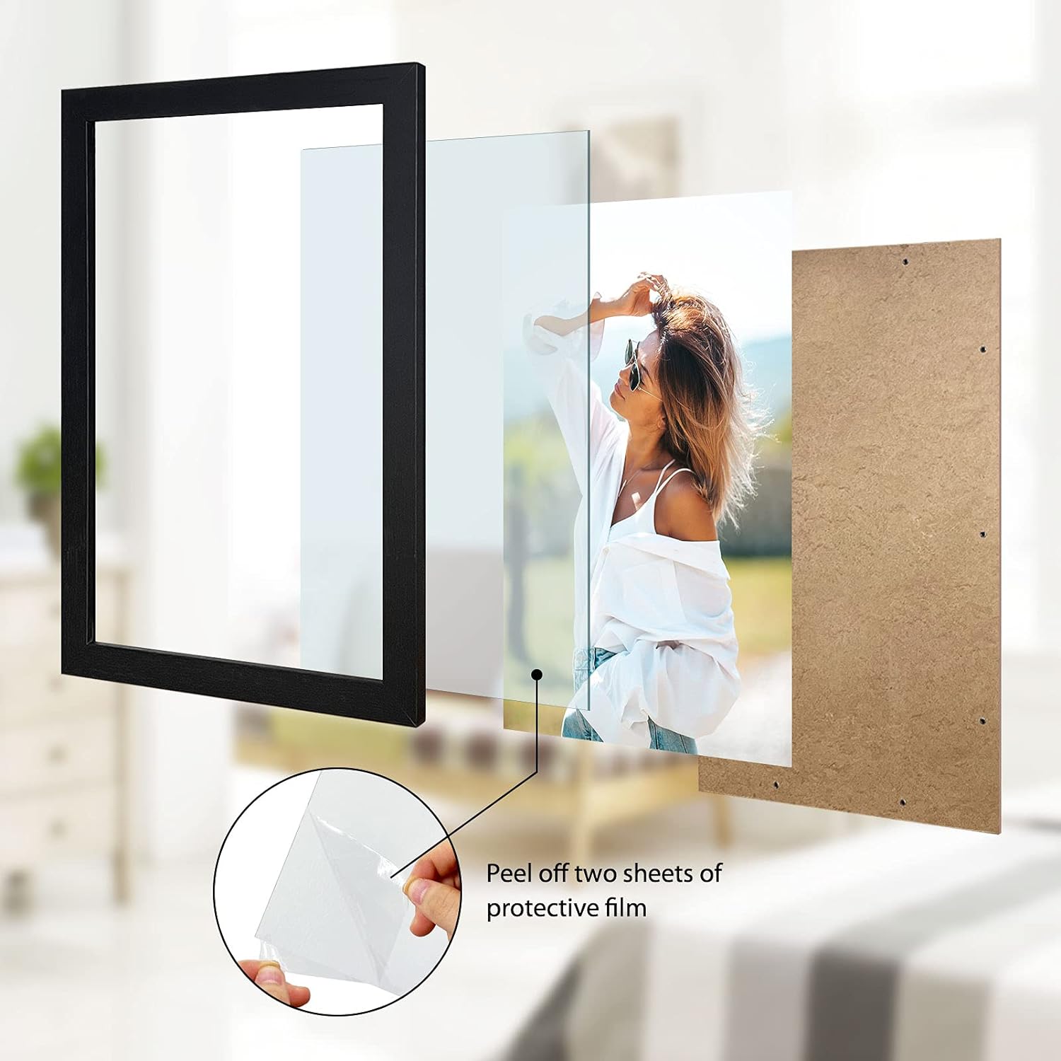 VCK 18x24 Poster Frames 3 Pack Black MDF Wood and Polished Plexiglass Frame,Display Pictures in