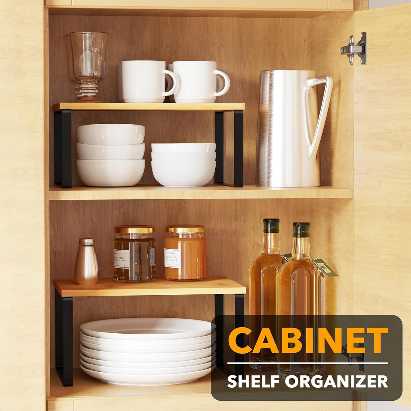 SpaceAid Cabinet Shelf Organizers 2 Pack, Kitchen Counter Rack Shelves Riser, Stackable Expandable