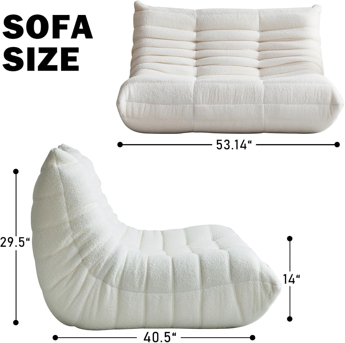 Bean Bag Chair for Adults, Oversized Loveseat Fireside Chair Comfy Lazy Floor Sofa, 2 Seater Lazy