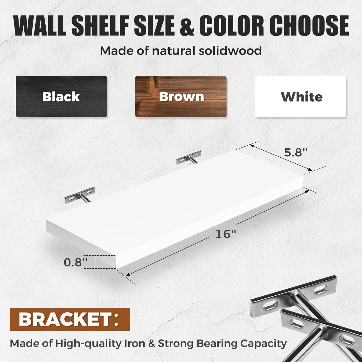 Floating Wall Shelves 4-Pack - Rustic White 16-inch Wooden Wall Shelves for Storage and Décor