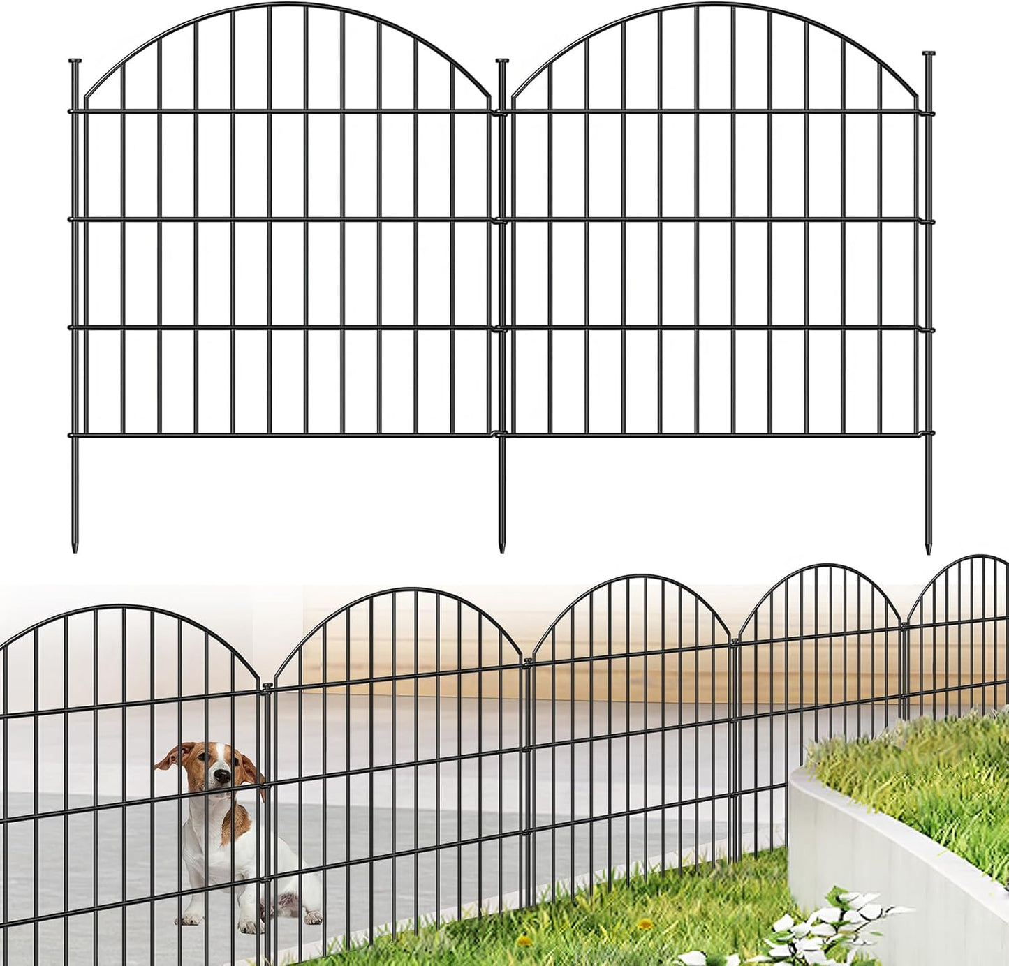 Metal Garden Fence 28in (H) x 11.7ft (L), 5 Panels + 6 Stakes Rustproof Border Fence Animal Barrier