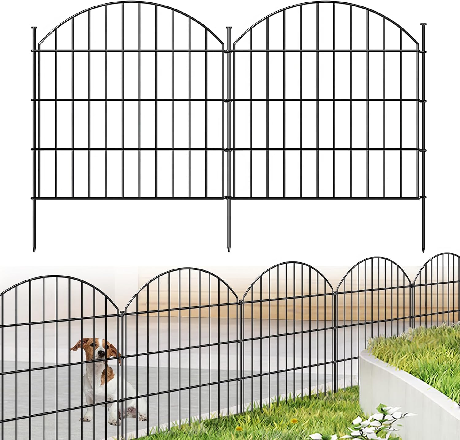 Metal Garden Fence 28in (H) x 11.7ft (L), 5 Panels + 6 Stakes Rustproof Border Fence Animal Barrier