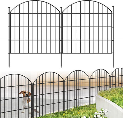 Metal Garden Fence 28in (H) x 11.7ft (L), 5 Panels + 6 Stakes Rustproof Border Fence Animal Barrier